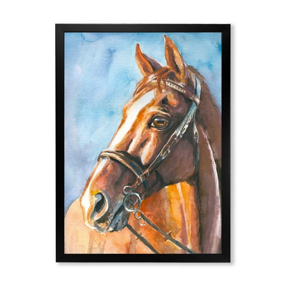 Designart 'Close Up Portrait of A Brown Horse' Farmhouse Framed Art Print