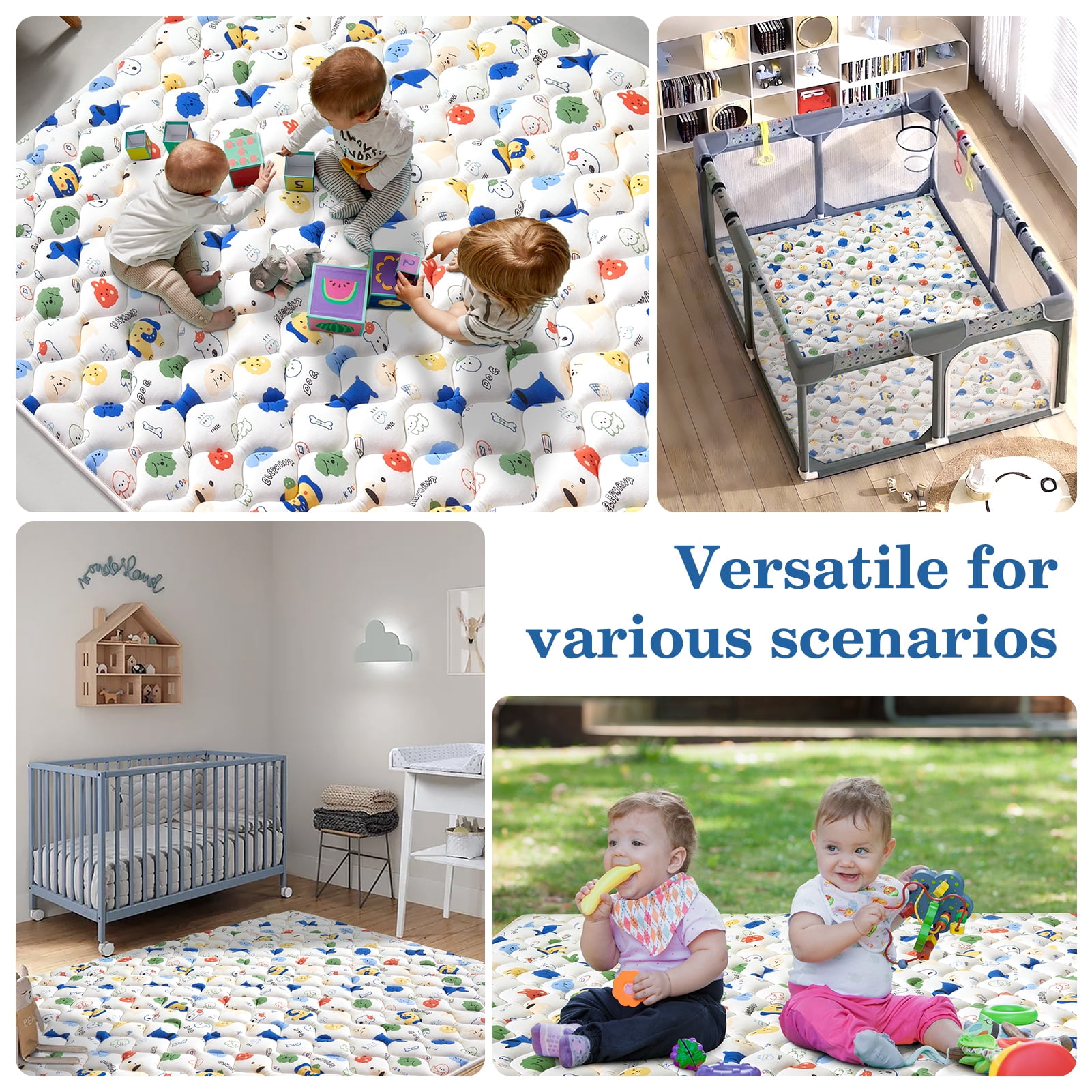 VIVIDVIBEBEARPAS Premium 71"x59" Extra Soft Foam Crawling &Baby Play Mat - Non-Slip, Machine Washable for Infant Toddler Floor Activity and Tummy Time