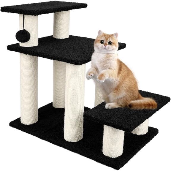 Cat Stairs & Scratching Post, 3 Steps Dog Stairs for High Beds & Couch, Sturdy 150 lbs Support, Adjustable Heights 3 Combination Options Pet Steps for Older Cats and Small Dogs (Black)