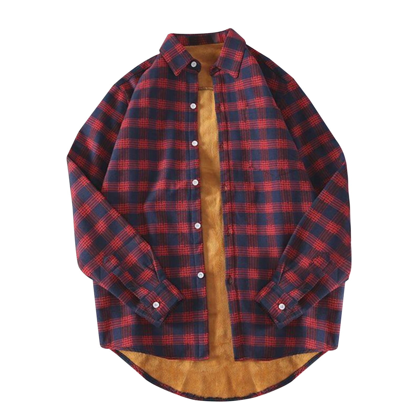 Mens Winter Plaid Jacket Plush Lined Casual Regular Fit Button Down Long Sleeve Flannel Shirt