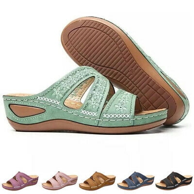 

Menore Women s Slide Sandals Slip On Slippers Casual Wedge Heel Sandals Summer Beach Shoes Brown