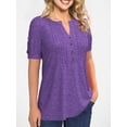 thumbnail image 4 of Camiseta Casual De Cuello Redondo Para Mujer, Camiseta Holgada De Verano Con Mangas Cortas, Botones, Plisado, Color Liso Y A La Moda., 4 of 4
