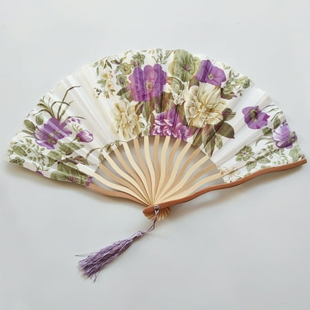 

Summer Chinese Style Handheld Folding Dance Fan Vintage Silk Bamboo Flower Fan Birthday Present Home Party Wedding Decorations