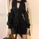 thumbnail image 1 of Vestido de gasa negra, escote pronunciado en los hombros A5H8, 1 of 7