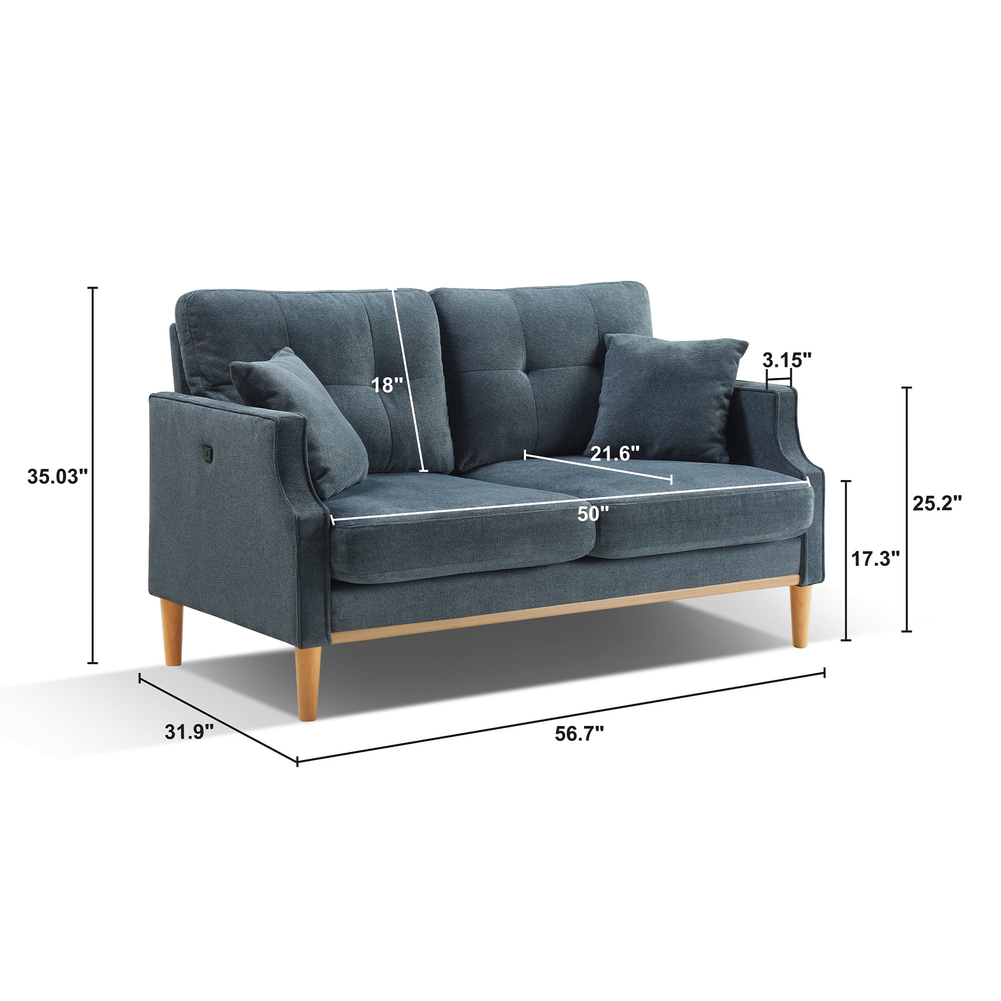 MAYEERTY Stylish 2-Seater Living Space Loveseat: Waterproof, USB Charging, Dark Blue