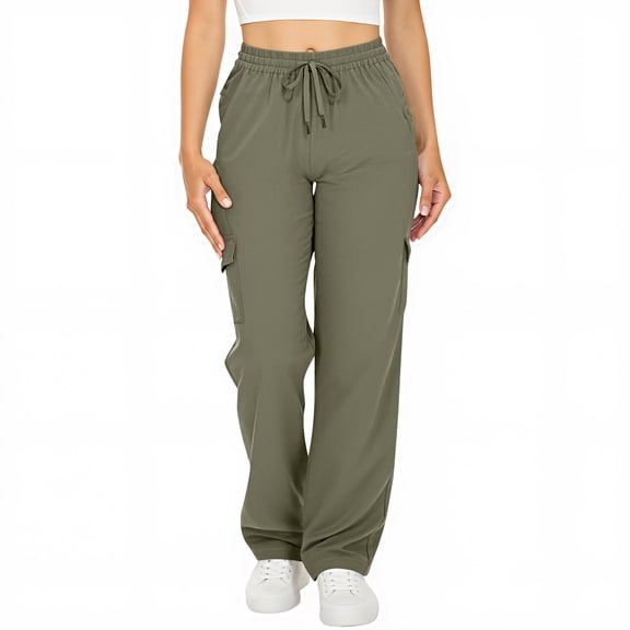 CHGBMOK Women Cargo Pants with Pockets Drawstring Waist Wide Leg Lounge Trousers Solid Loose Athletic Sweatpants