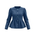 thumbnail image 2 of TGSLY Women's Peplum Denim Jacket Lightweight Button Down Long Sleeve Jean Coat Slim Dressy Casual Solid Color Fall Cardigan Outerwear M, 2 of 9