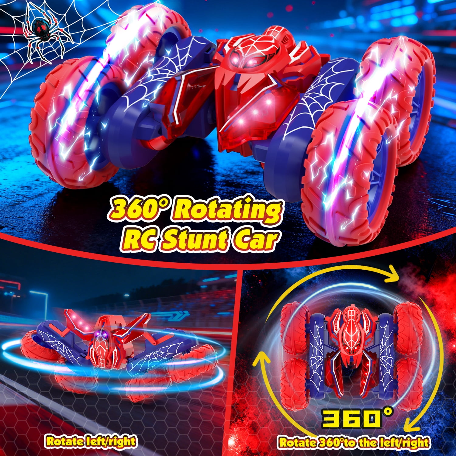 Remote Control Cars, RC Cars Toys for 5 6 7 8 9 10 Year Old Boys Girls, 2.4Ghz Fast Rotating RC Stunt Car, Double Sided Tornado Race Car with Lights for Boys Kids Age 8-12 Outdoor Toys Birthday Gifts