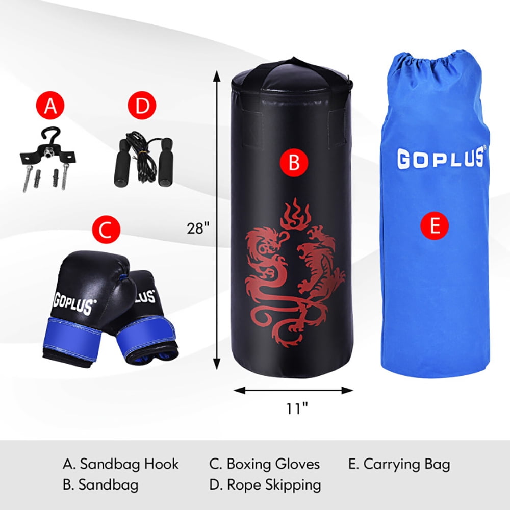Spaco 5 Pieces 40Lbs Filled Punching Boxing Set with Jump Rope and Gloves, Punching Boxing Set for Indoor as Gym, Punching Bag for Adults, Black