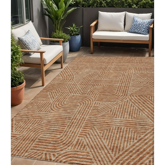HomeRoots 594966 5 x 8 ft. Terra Cotta & Brown Abstract Washable Indoor & Outdoor Rectangle Area Rug