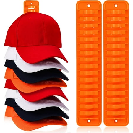 

HYKE Hat Organizer for Baseball Caps 2 Packs Hat Hooks Adhesive Hat Rack for Wall Hold Up to 32 hats Hat Storage Display Hat Hanger Holder for Door Closet Patent Pending Orange