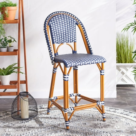 SAFAVIEH California Outdoor Patio Counter Stool Navy/White