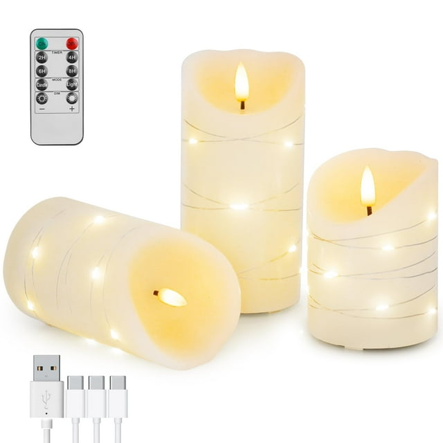 Velas LED sin llama Staerysky recargables con mando a distancia, juego de 3