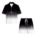 thumbnail image 4 of Men Shorts Outfit Gradient Ombre Waffle Knit 2 Piece Set,Zip Polo With Los Angeles Letter Print & Drawstring Black XXL, 4 of 4