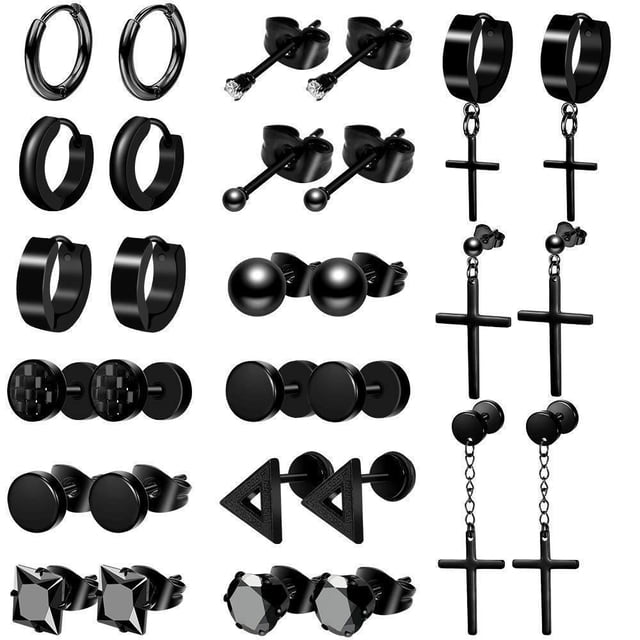 30 pendientes de aro colgantes de cadena larga punk gótico Kpop para hombres de acero inoxidable unisex