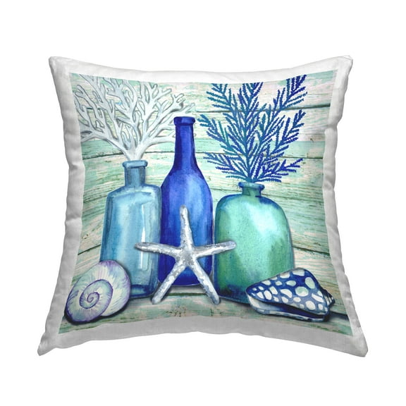Stupell Industries Rustic Sea Life Bottles Decorative Printed Throw Pillow, 18 x 18