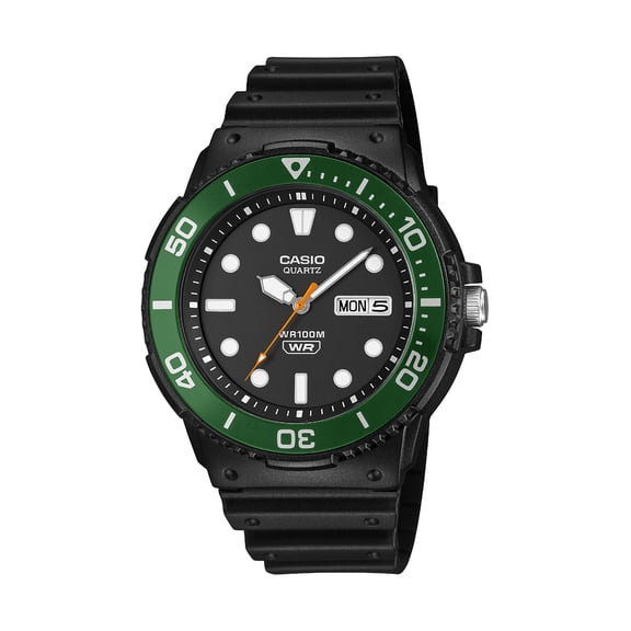 Casio Men's Marine Design Green Aluminum Ring Resin Strap 3-year Battery 100M WR MRW230H-1E3VKC