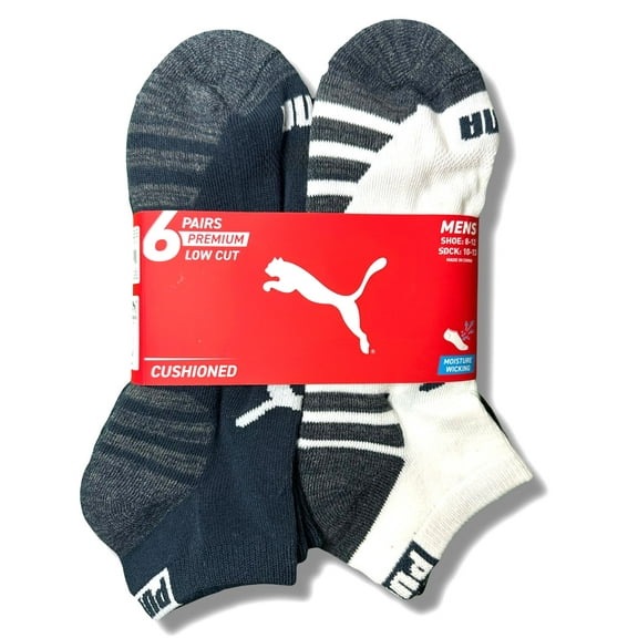 PUMA SOCKS MEN'S - LOW CUT - ZANO 253 - NAVY WHITE - LARGE (10-13) PACK 6 XX