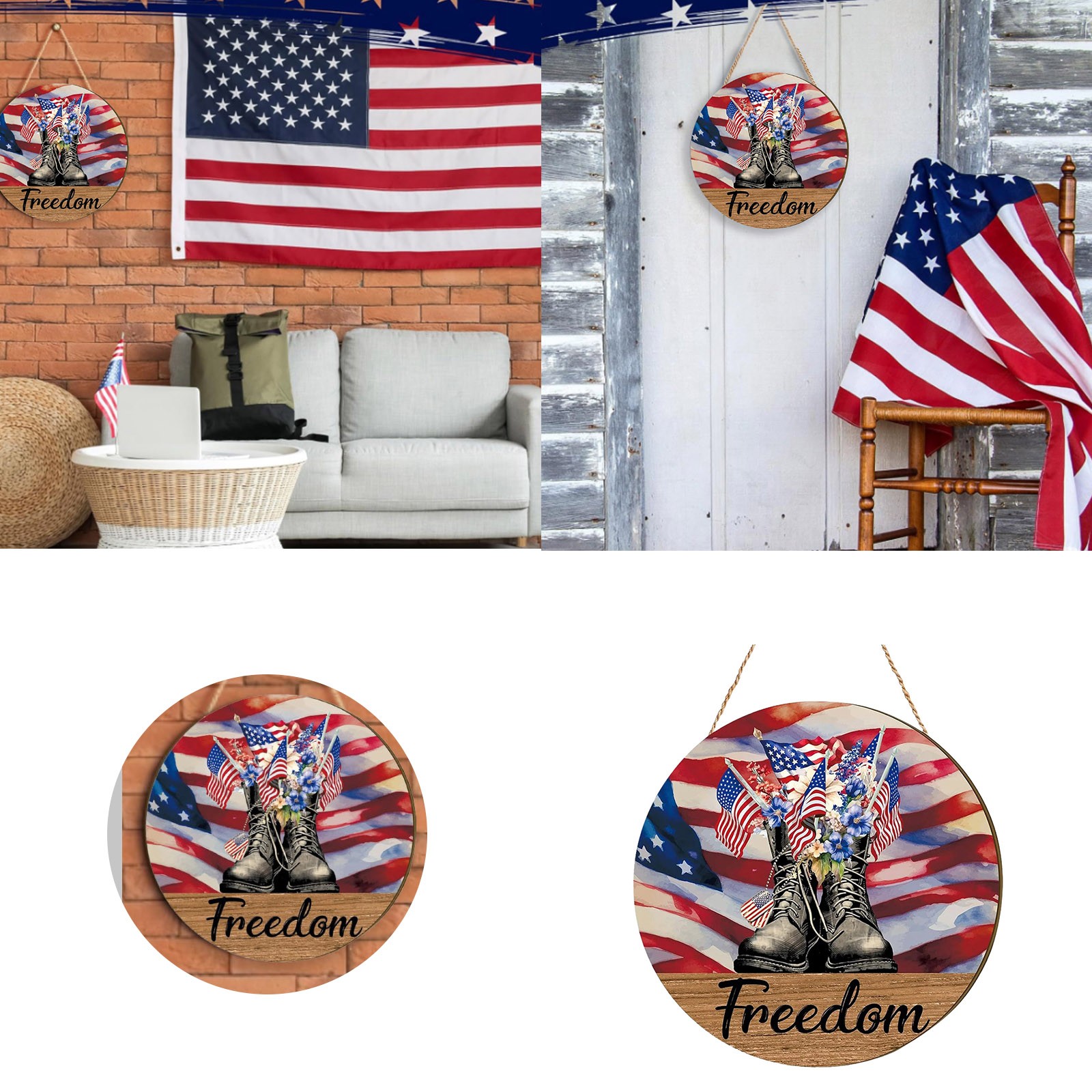 Wooden 4th Of July Wreath – Patriotic Star & Sunflower Door Sign – Farmhouse Style Decor For Independence Day, Memorial Day & Veterans Day