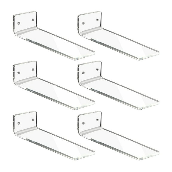 Set of 6 Clear Acrylic Wall-Mounted Shoe Display Shelves for Sneakers and Jewelry Storage, Transparent Organizer