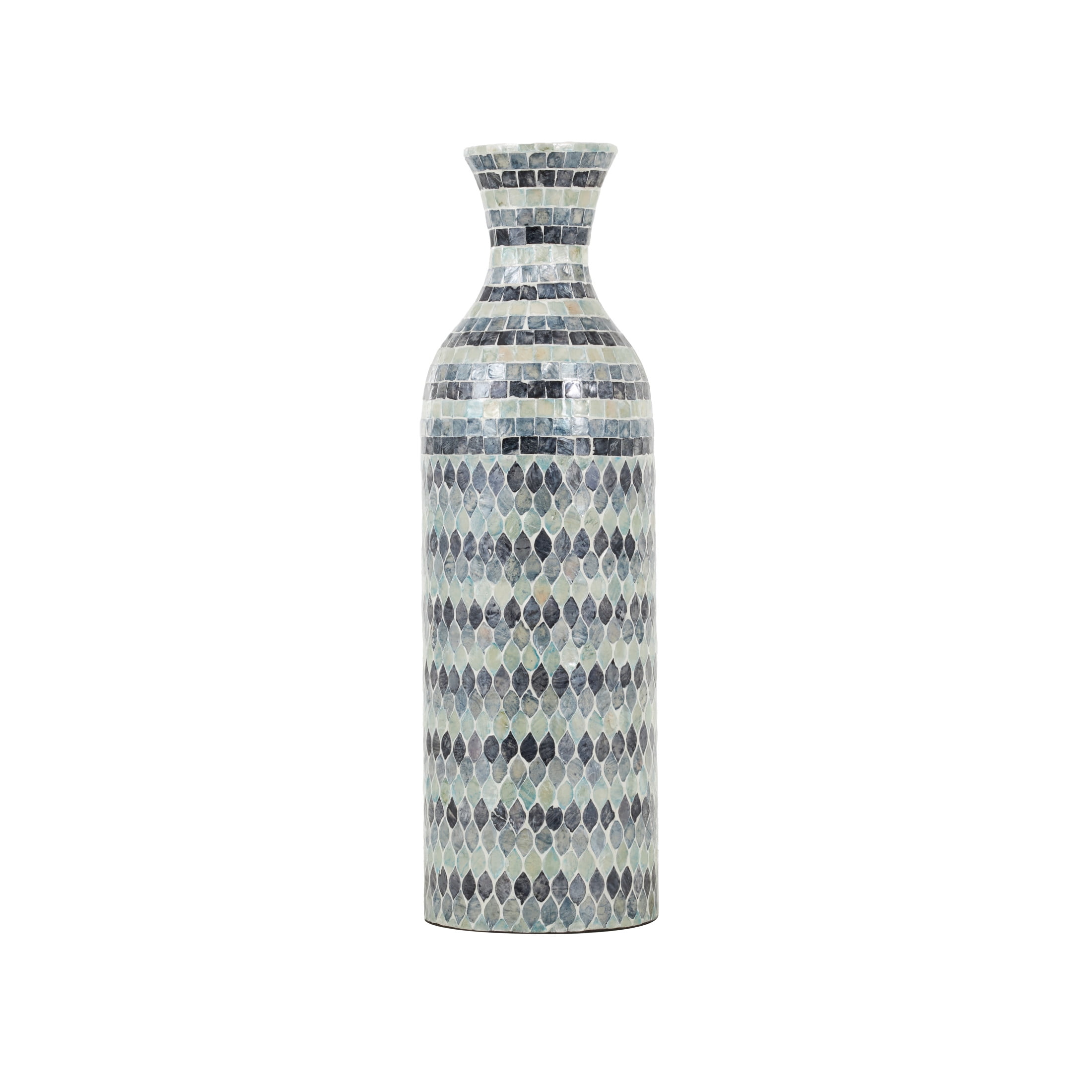DecMode 26" Handmade Mosaic Blue Mother of Pearl Shell Vase with White Interior