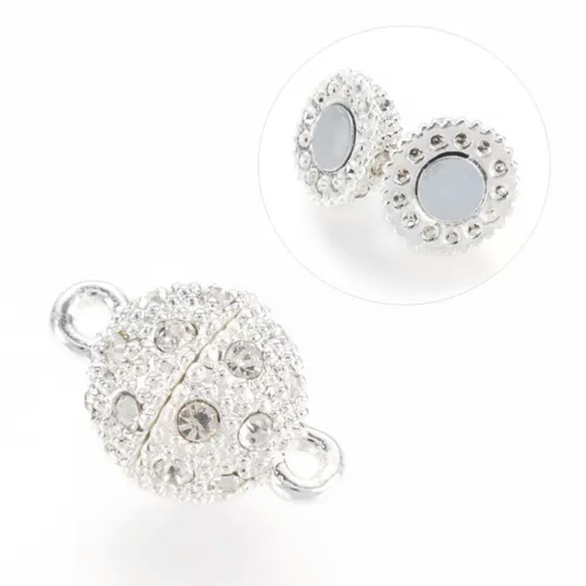 U8MO 50 Set Oval Alloy Rhinestone Magnetic Clasps Magnet Converter Jewelry 16x10mm-Silver