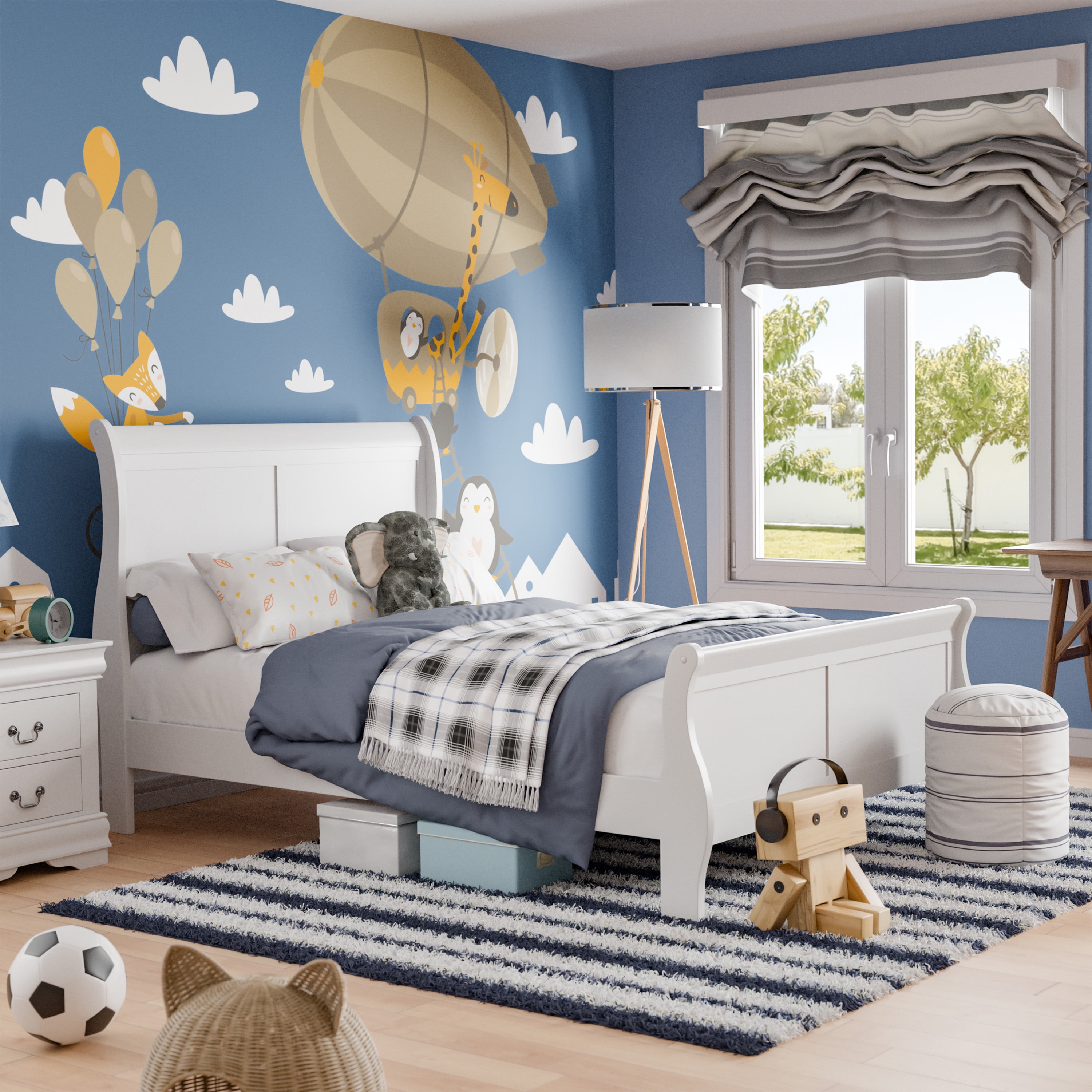 Furniture of America Vrai Adult Full Sleigh Headboard Wood Panel Bed, White