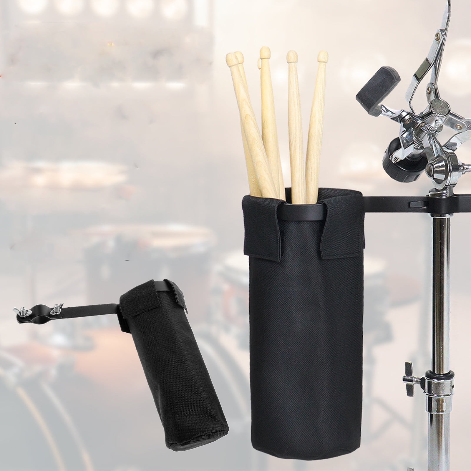 Funda Portátil Para Baquetas De Batería - 2 Compartimentos, Con Correas Para Colgar Del Tambor, Color Negro