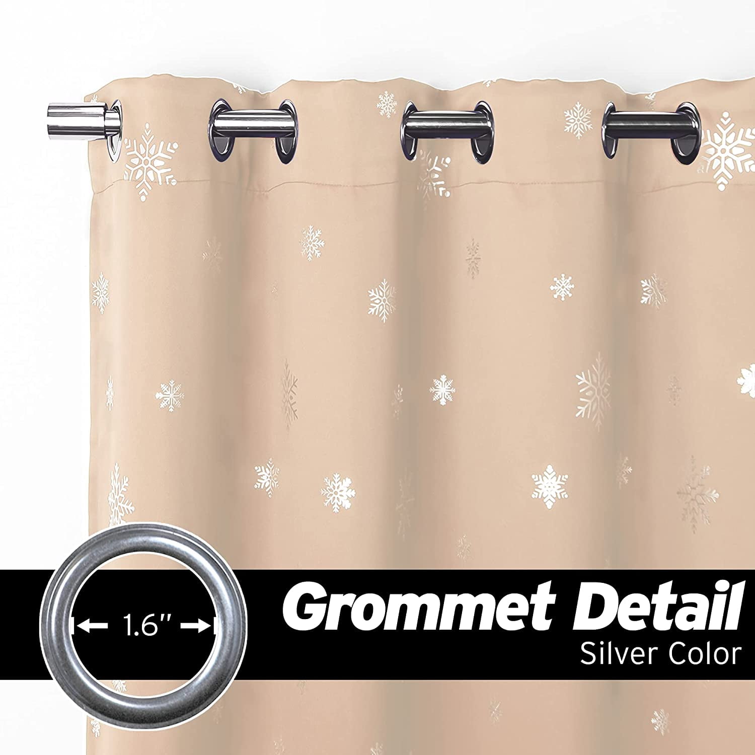 Aurora Home  Silver Foil Snowflake Thermal Insulated Blackout Curtains Beige - 63"L