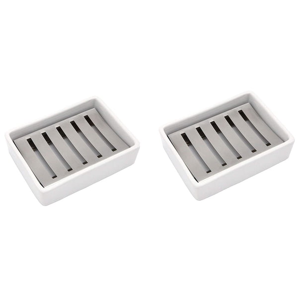 2X Cerámico Jabonera Jabonera de Acero Inoxidable para Baño Y Ducha de Doble Capa de Drenaje de Caja de Jabón