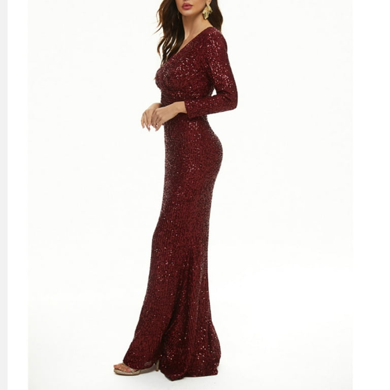 Uppada Womens Fall Wedding Guest Dresses Semi Formal V Neck Long Dresses Plus Size Formal Dresses Bodycon Wrap Dress Cute Side Slit Party Gown Pallets