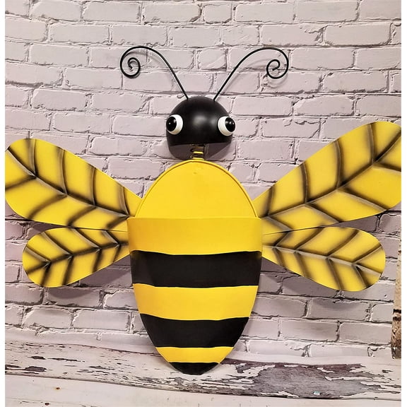 Special T Imports Black & Yellow Metal Bumble Bee Wall Pocket Planter Rustic Plant Vase