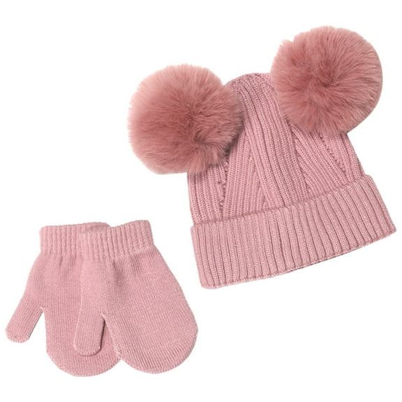 yocbz Toddler Baby Winter Hat Boys Girls Comfortable Fashionable Hat Gloves 2pcs Set for Children Pink,One Size