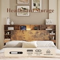 thumbnail image 3 of SESSLIFE Queen Bed Frame with Storage Headboard and Charging Station, Rustic Wood Platform Bed Frame with Bookcase Headboard, LED Light, Wood Slat Support, 800 lbs, No Box Spring Needed, Dark Brown, 3 of 7