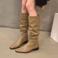 thumbnail image 2 of Povozer Wide Calf Slouch Boot Tall Knee High Women's Winter Shoes(Khaki,8), 2 of 6