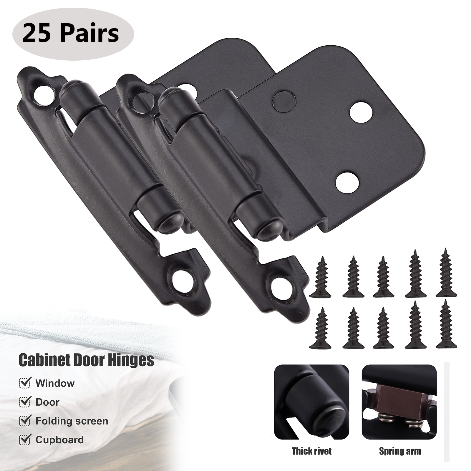 25Pairs 3/8" Inset Kitchen Hinges Self Closing Face Mount Cupboard Door Hinge