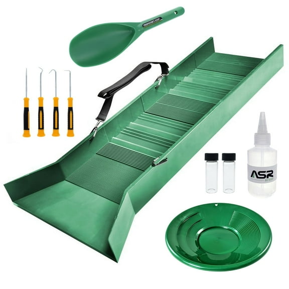 ASR Outdoor Gold Sluice Box Gold Prospecting Kit, Pan Vial Snifter Trowel Crevice Tools