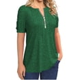 thumbnail image 2 of Short Sleeved Women Crewneck Casual Half Zipper Blouse, 2 of 3
