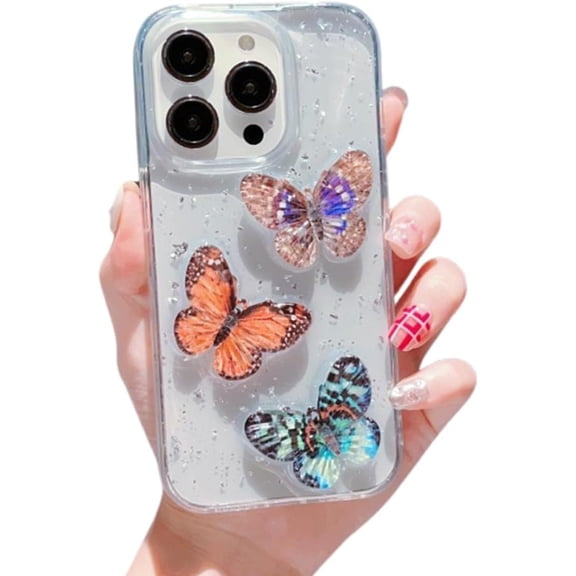Compatible with iPhone Case,Colorful Butterfly Glitter Gold Foil Full Body Protection [Compatible with Wireless Charging] Clear Soft Shockproof Cover Phone Case (Orange,iPhone 11)