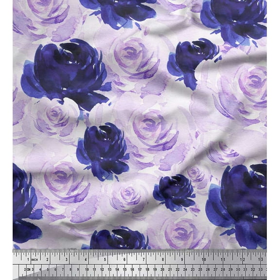 Soimoi Purple Cotton Duck Fabric Grandiflora Roses Floral Printed Craft Fabric by the Yard 44 Inch Wide