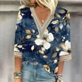 thumbnail image 2 of Levmjia Summer Womens Plus Size Tops Short Sleeve Fashion Women's V-Neck 3/4 Sleeve Lace Splicing Floral Print Casual T- Shirt Blouse Tops, 2 of 5