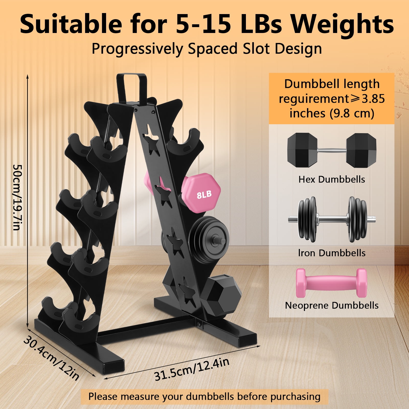 Troxlin 4‑Tier Dumbbell Storage Rack – Black Star Pattern Weight Holder for Home Gym, Compact Free Weight Organizer Stand(Stand Only)