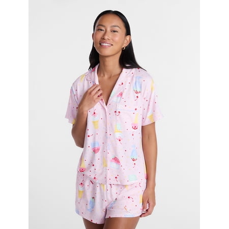 Ice Cream Women's Notch Top and Shorts Pajama Set from Way to Celebrate, 2-Piece, Sizes XS-3X