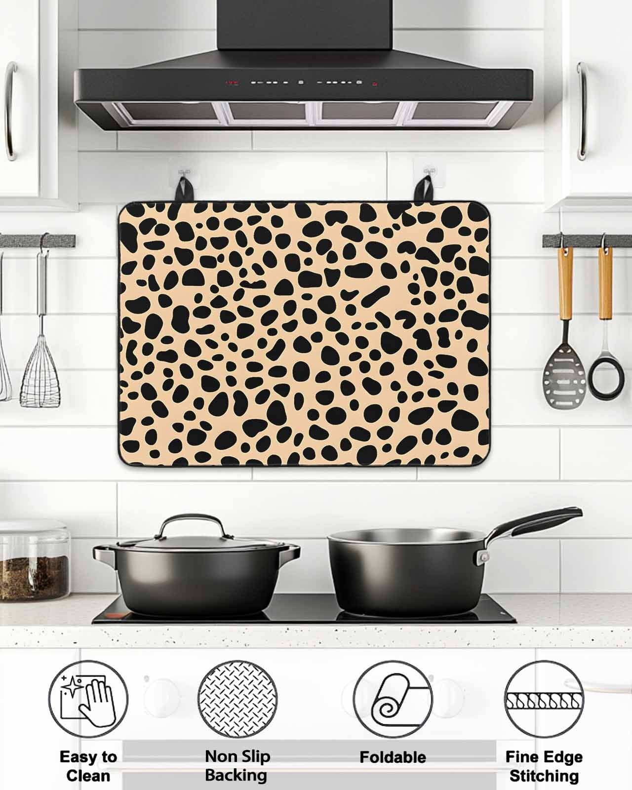 Stove Top Covers for Electric Stove, Black Beige Modern Glass Stovetop Cover Protector, Abstract Art Retro Induction Cooktop Protector Oven Mat for Kitchen Countertop 24"x21"