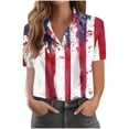 thumbnail image 5 of Mifsaly Short Sleeve Button Down Shirts for Women Lapel Collar V Neck Blouses Patriotic Hearts American Flag Print Independence Day Tops 2026 S, 5 of 6