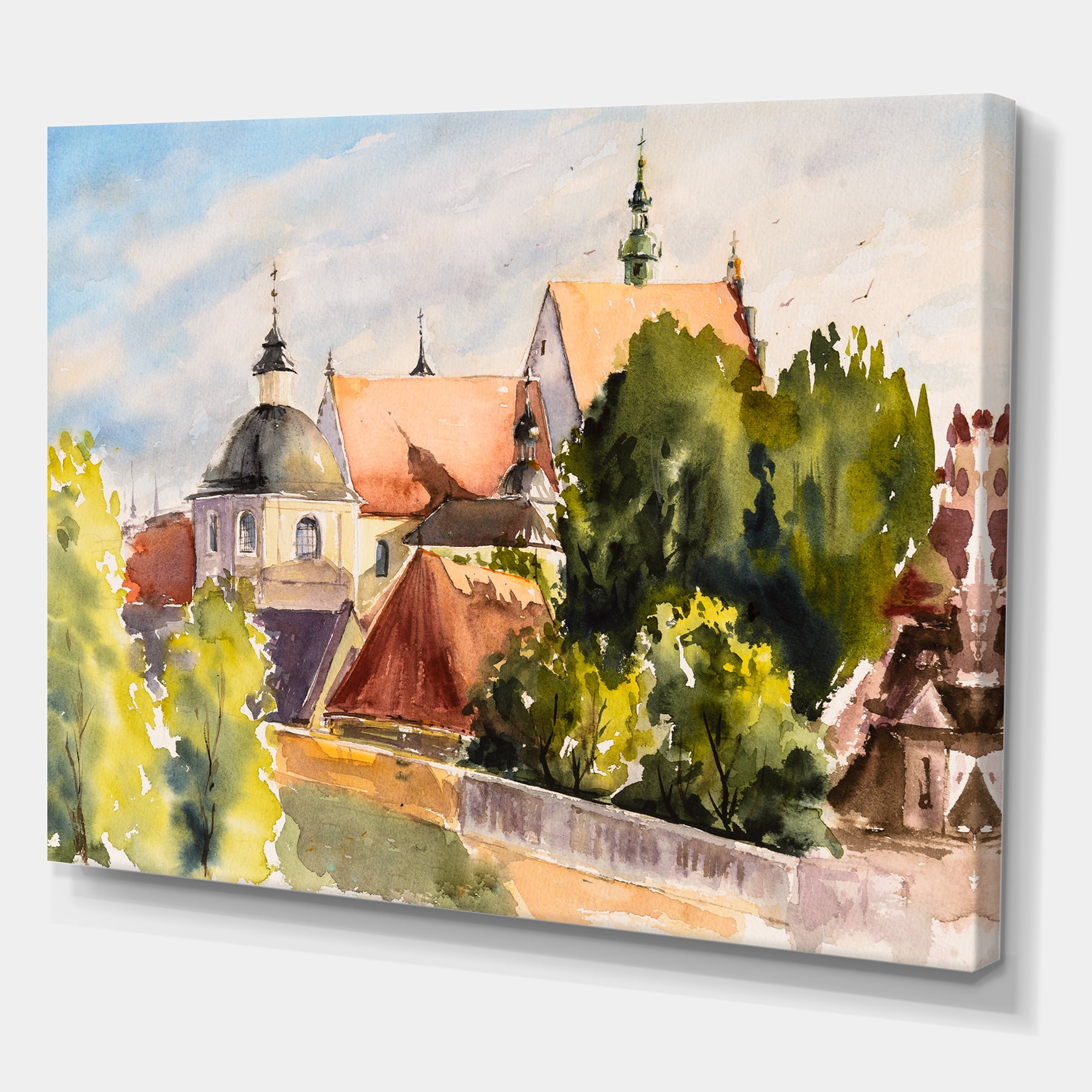 Designart ' View of Old Polish City Buildings In Nature ' Traditional Canvas Wall Art Print