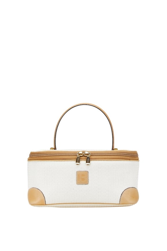 Pre-Owned Bally logo handbag in white and brown leather for women.
