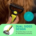 thumbnail image 2 of Pet Grooming Brush - Double Sided Shedding, Dematting Undercoat Rake for Dogs and Cats - Extra Wide Dog Grooming Brush - Yellow, 2 of 9