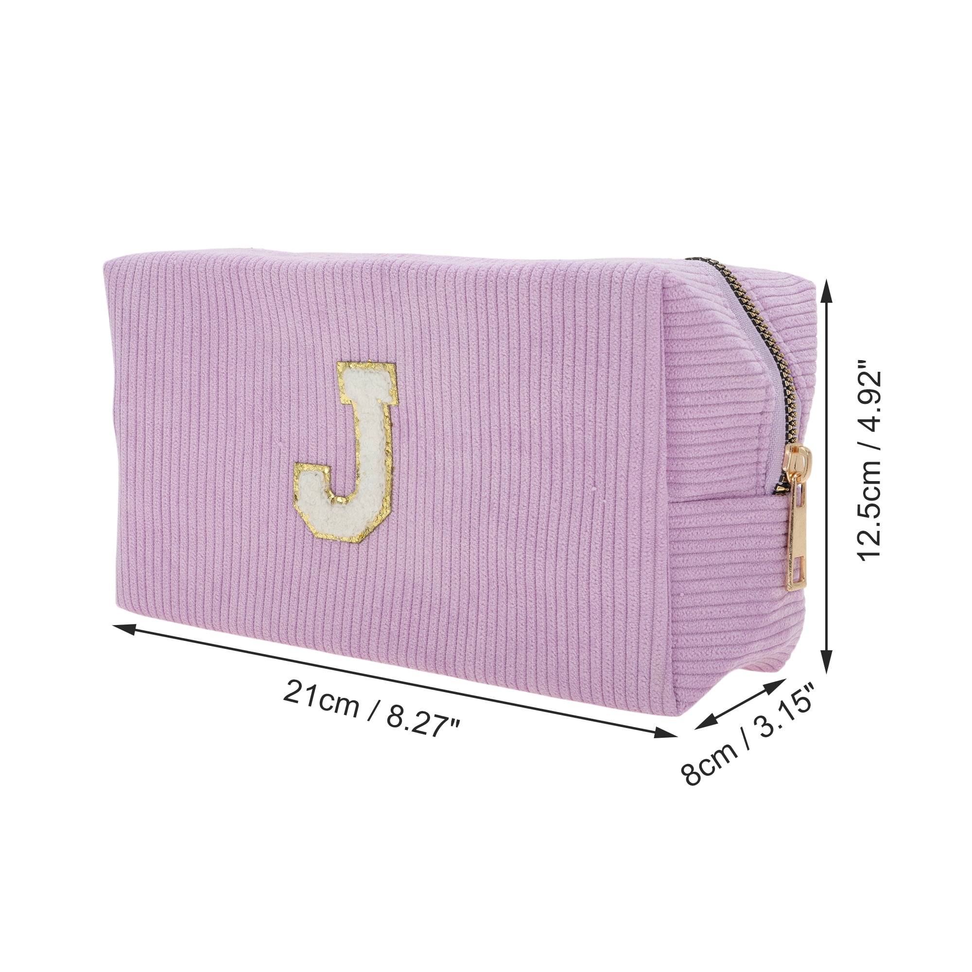 Unique Bargains 1 Pc Corduroy Rectangular Letter Makeup Bag Pink Purple [Letter J]