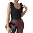 thumbnail image 3 of Women'S 3D Floral Fitted Tank Top Scoop Neck Sleeveless Ribbed Knit Tops Black XXL, 3 of 7
